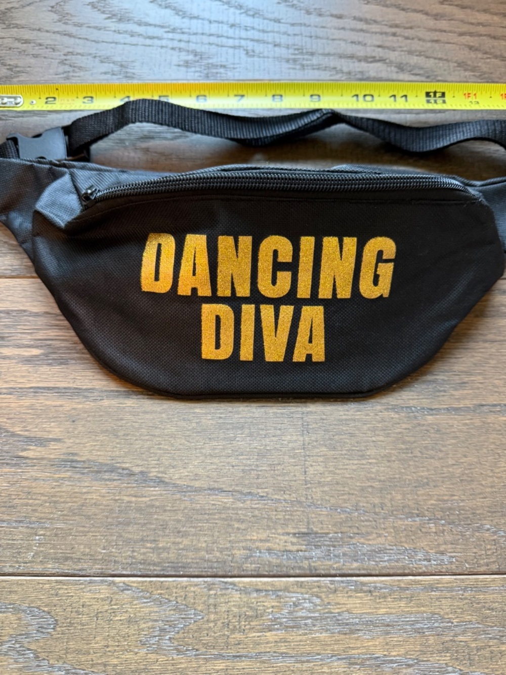 Dancing Diva Black Waist Bag / Fanny Pack Adjustable Belt Bag Gold Lettering